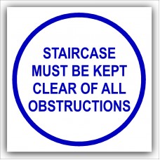 1 x Staircase Must Be Kept Clear of All Obstructions-87mm,Blue on White-Health and Safety Security Door Warning Sticker Sign-87mm,Blue on White-Health and Safety Security Door Warning Sticker Sign